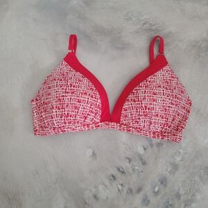Women's Red and White Patterned Bikini Top Bra